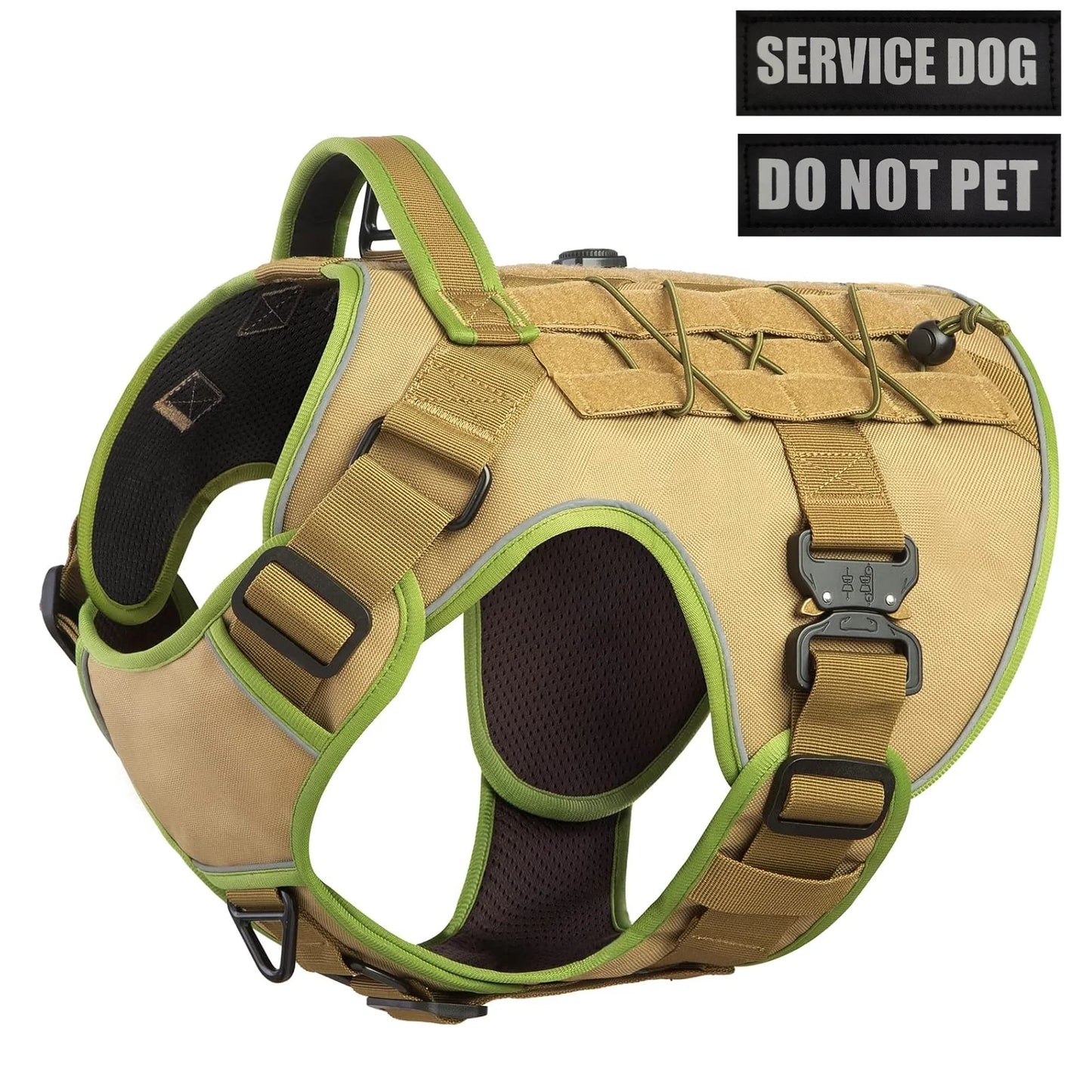Tactical Dog Harness, two Metal Buckle Heavy Duty Dog Harness with Do Not Pet nameplate Patch, Reflective Military Dog Harness