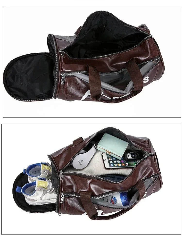 Gym Bag Men and Women Shoulder Bag Messenger Portable Training Basketball Bag Cylinder Travel Bags Sports Leather Handbag Tennis