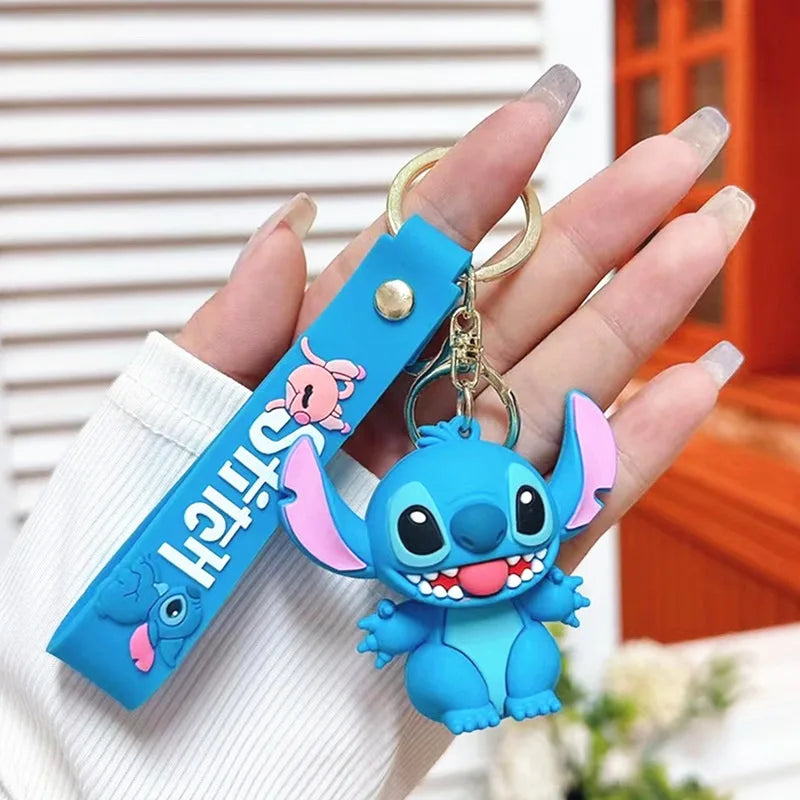 Wholesale Anime Disney Keychain New Mickey Mouse Minnie Lilo & Stitch Doll Keyring Ornament Key Chain Car Pendant Kid Toys Gifts