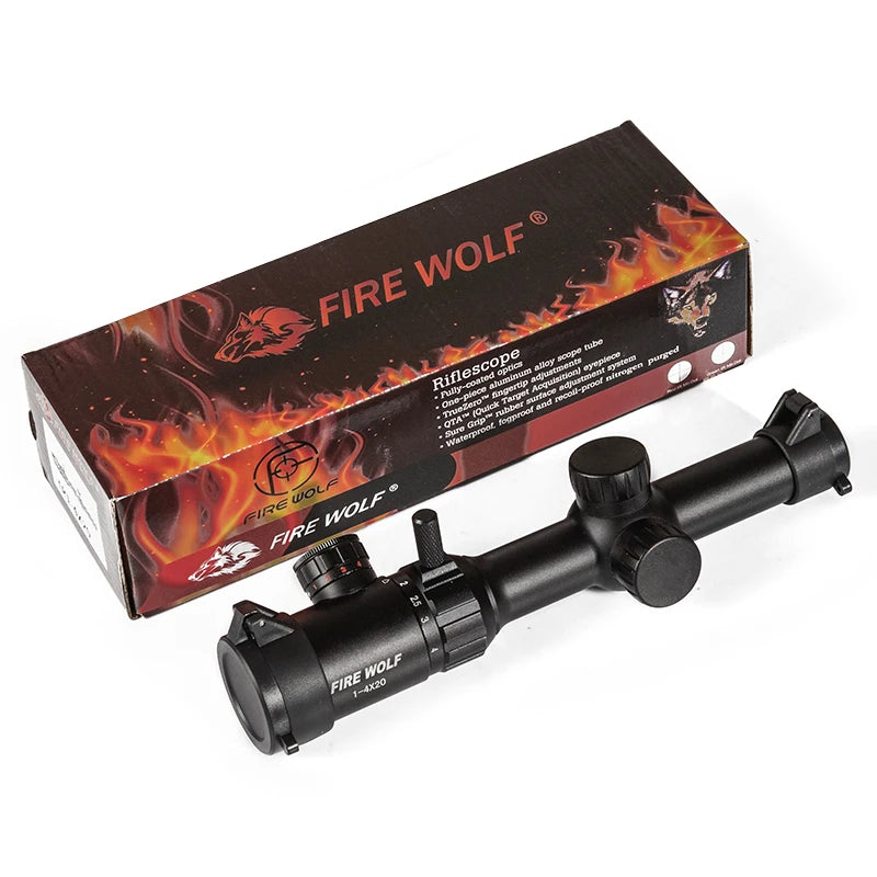 FIRE WOLF 1-4x20 Rifle Scope Green Red Illuminated Riflescope Range Finder Reticle Rifle Scope Air Rifle Optical Sight Hunting