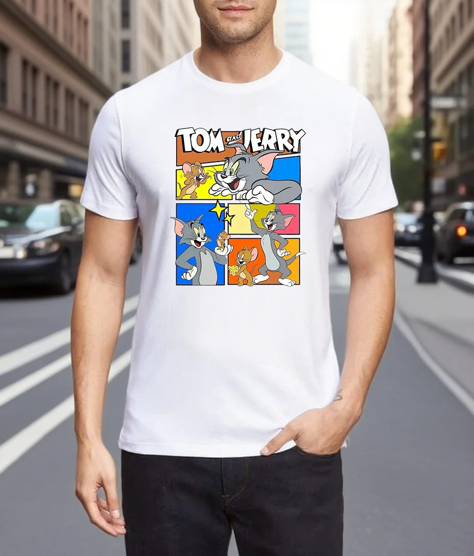 Men's T-shirts 100% Cotton Graphic T-Tom And Jerry Print Tees Y2k Funny New in Tops & Tees Personalized Gifts for Men Streetwear