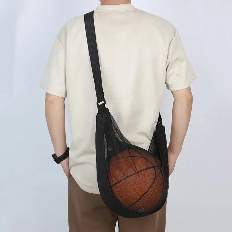 Sports Gym Ball Bag with Zipper Pocket Bag Shoulder Bag Drawstring Storage Oxford Mesh Backpack Basketball Football Pocket Pouch