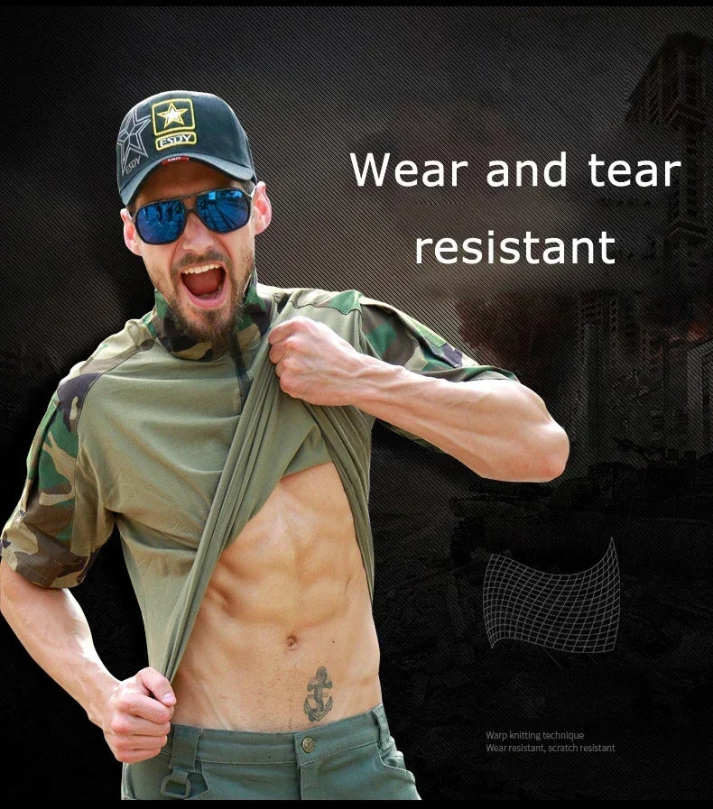 Tactical T-Shirts Men Sport Outdoor Tee Quick Dry Short Sleeve Shirt Hiking Hunting Climbing Camouflage Men Clothing Breathable