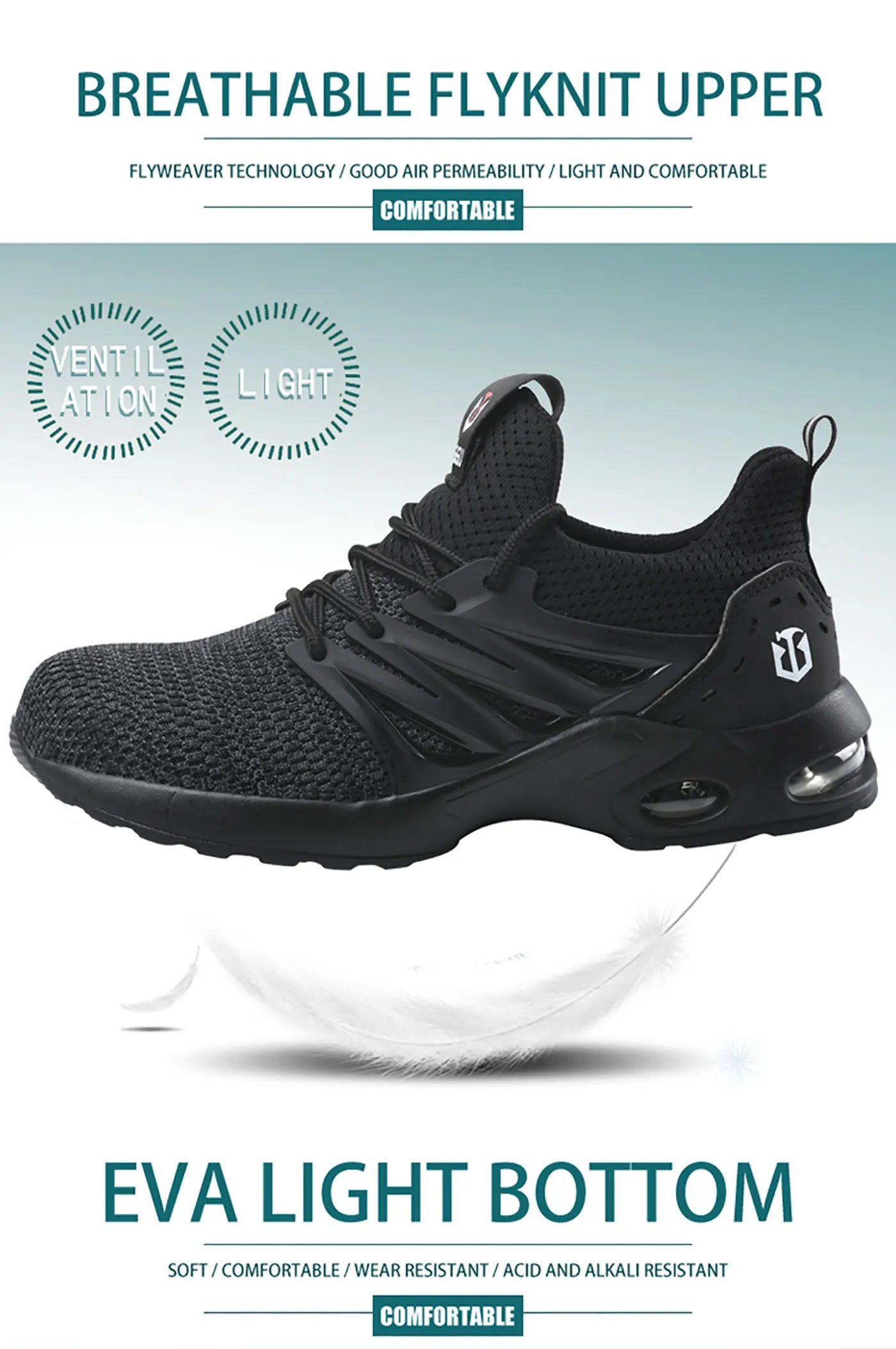 Safety shoes are anti smashing, anti piercing, lightweight, soft, comfortable, breathable, and protective work shoes