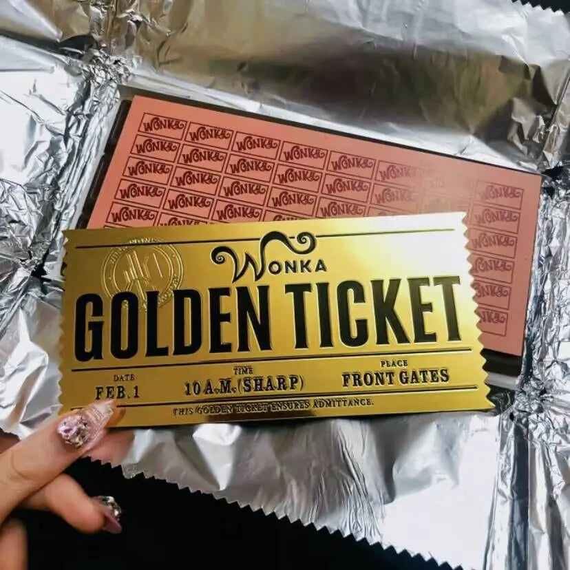 Wonka Charlie Chocolate Golden Ticket Anime Gold Voucher Brooch Pin Badges Metal Pins Bookmark Collection Valentine's Day Gift