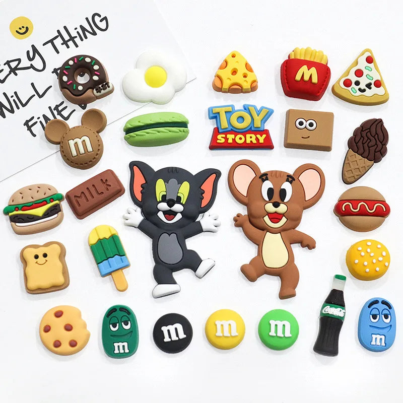 MINISO Dynamic Tom and Jerry set Food Theme for Cute Cartoon Shoe Charms Decoration Accessories for Classic Clog X-mas Gifts