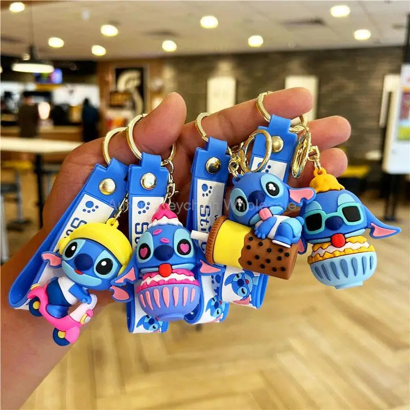 New Cartoon Anime Disney Keychain Mickey Mouse Minnie Lilo & Stitch Doll Keyring Ornament Key Chain Car Pendant Kids Toys Gift