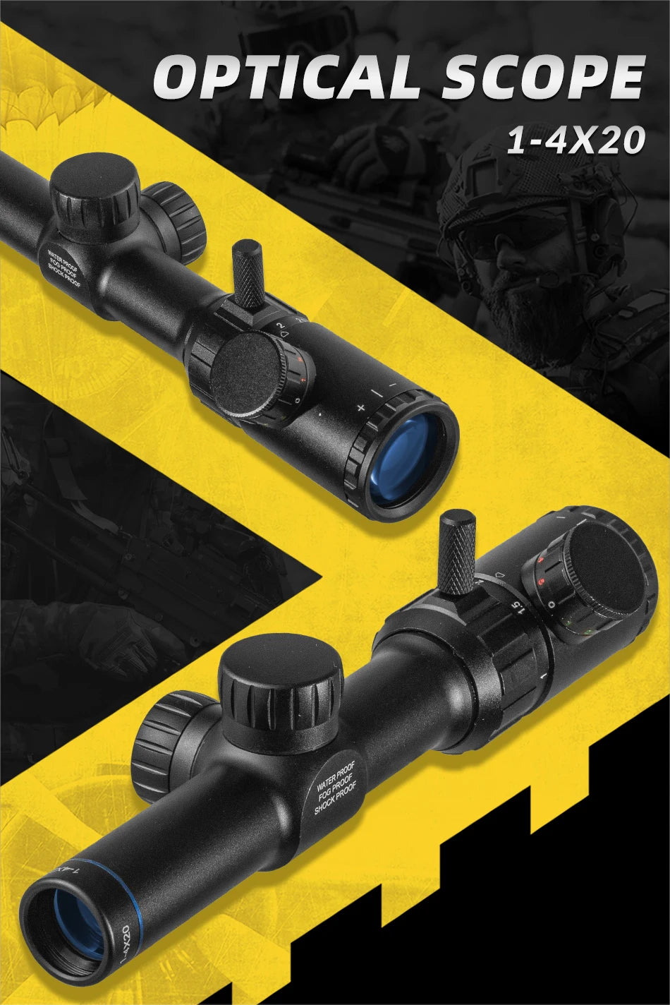 FIRE WOLF 1-4x20 Rifle Scope Green Red Illuminated Riflescope Range Finder Reticle Rifle Scope Air Rifle Optical Sight Hunting