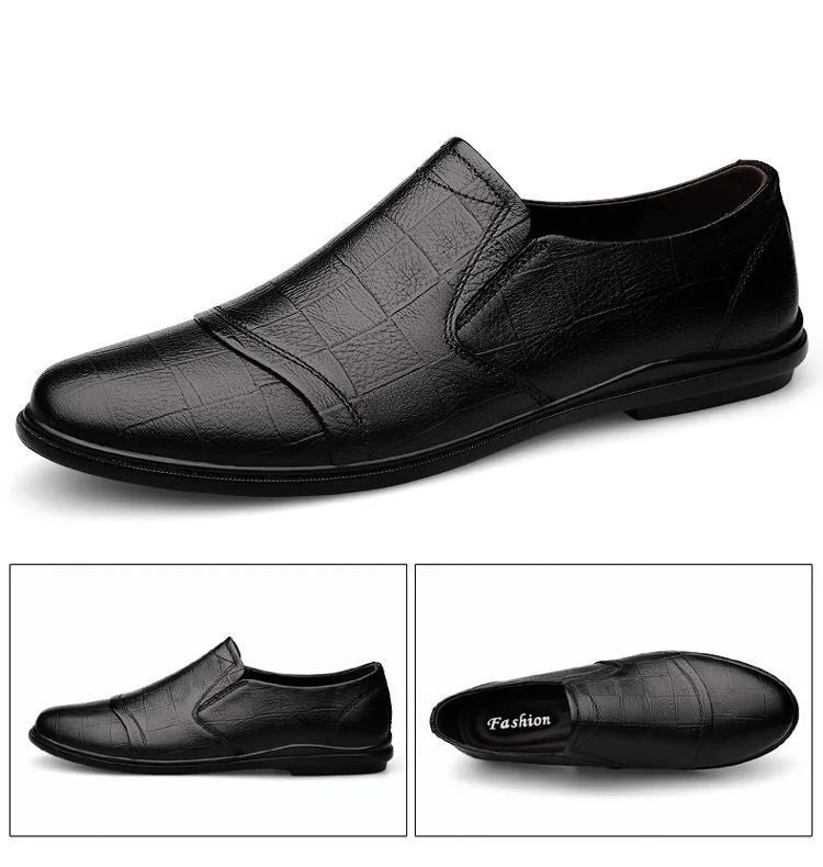 Social Shoe Male Spring Autumn Brown Men's Formal Shoes Round Toe Black Official Leather Casual Cowhide Footwear Clothing Office