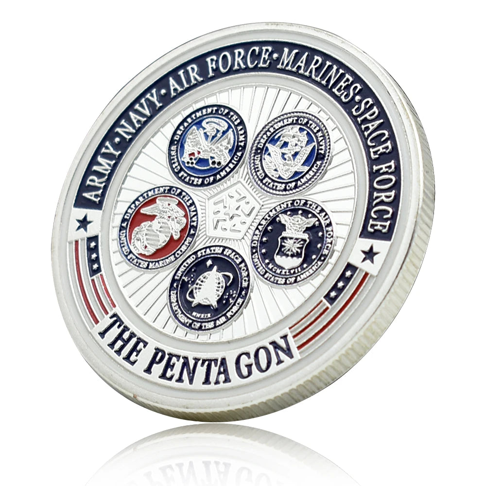 US Department of Defense Army, Navy, Air Force, Marines and Space Force The Penta Gon Silver Coin Military Commemorative Medal