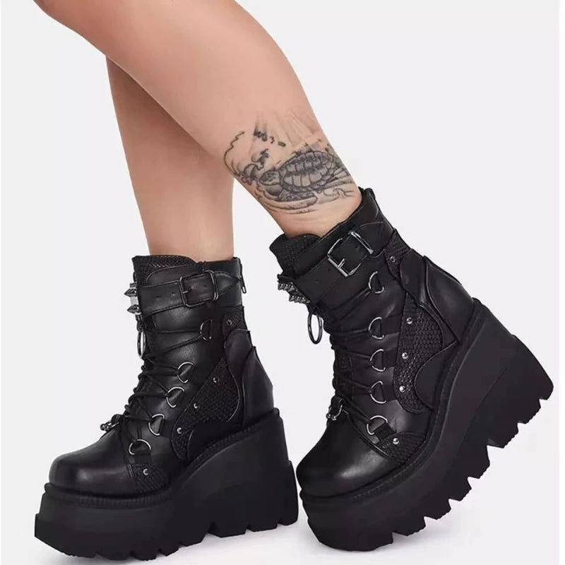 Women's Boots 2022 Autumn Women Ankle Boots Platform Wedges High Heels Short Boots New Fashion Design Zip Cosplay Shoes of Women