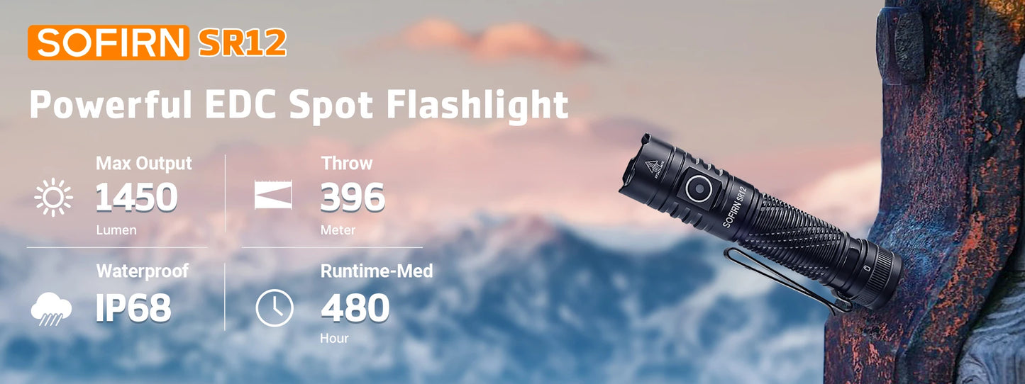 Sofirn SR20 MINI 1200lm Flashlight 18350 White and Red LED Light for Camping, Hunting, and Emergency Situations IP68 Waterproof