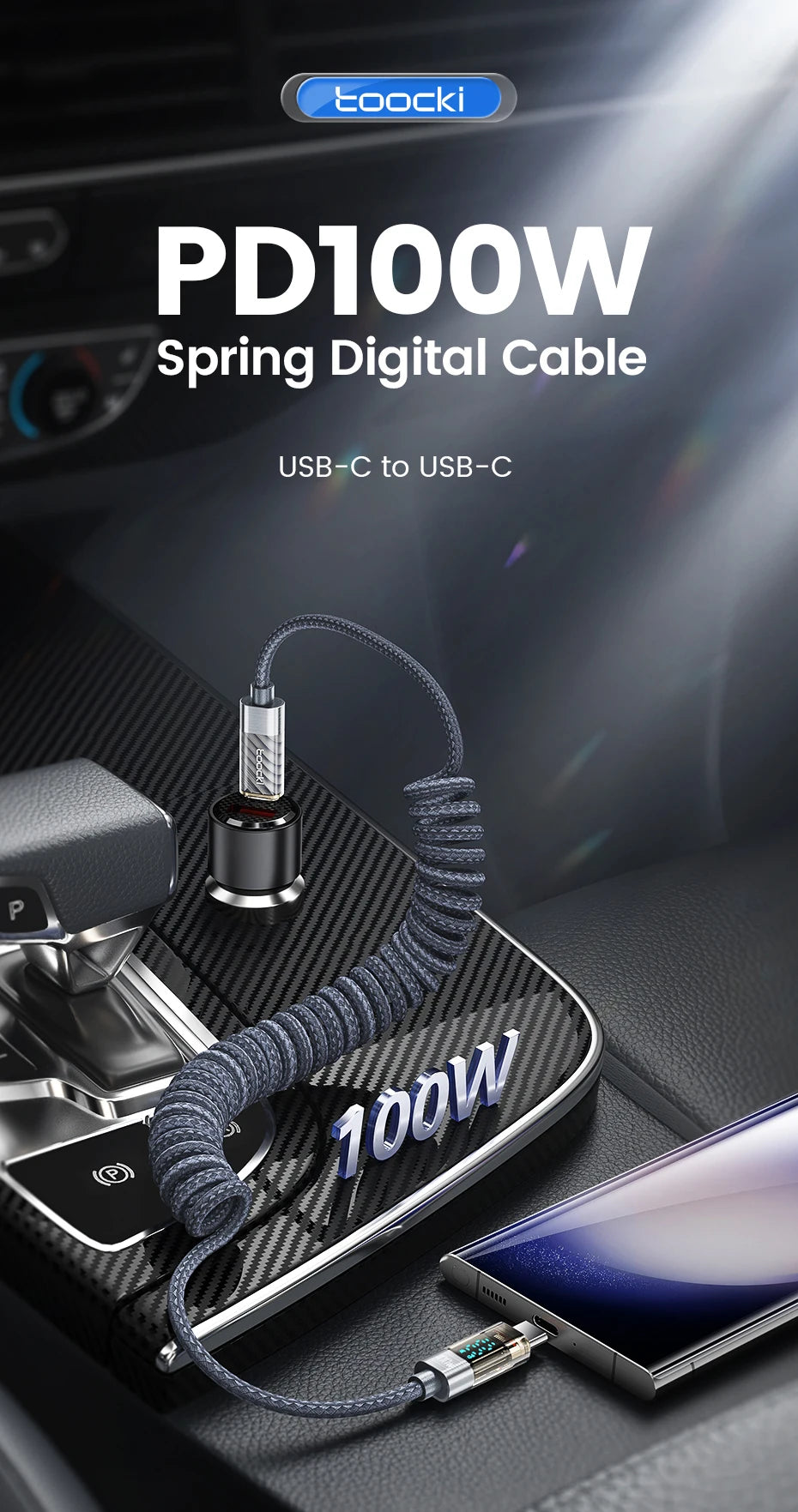 Toocki Type C to Type C Cable 100W Display Fast Charging Charger USB C to USB C Transparent PD Cable For IPhone15 Xiaomi Macbook
