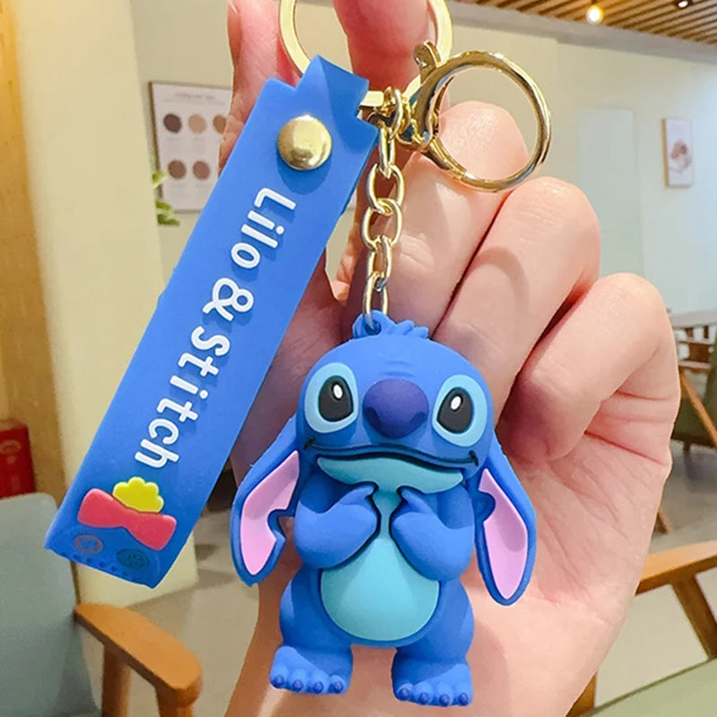 Wholesale Anime Disney Keychain New Mickey Mouse Minnie Lilo & Stitch Doll Keyring Ornament Key Chain Car Pendant Kid Toys Gifts