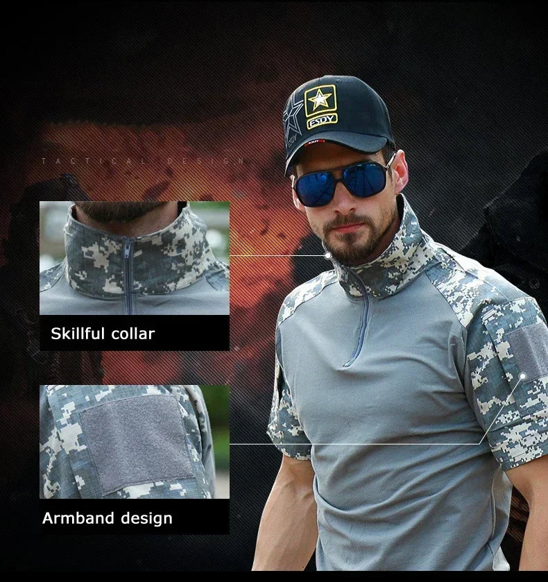 Tactical T-Shirts Men Sport Outdoor Tee Quick Dry Short Sleeve Shirt Hiking Hunting Climbing Camouflage Men Clothing Breathable