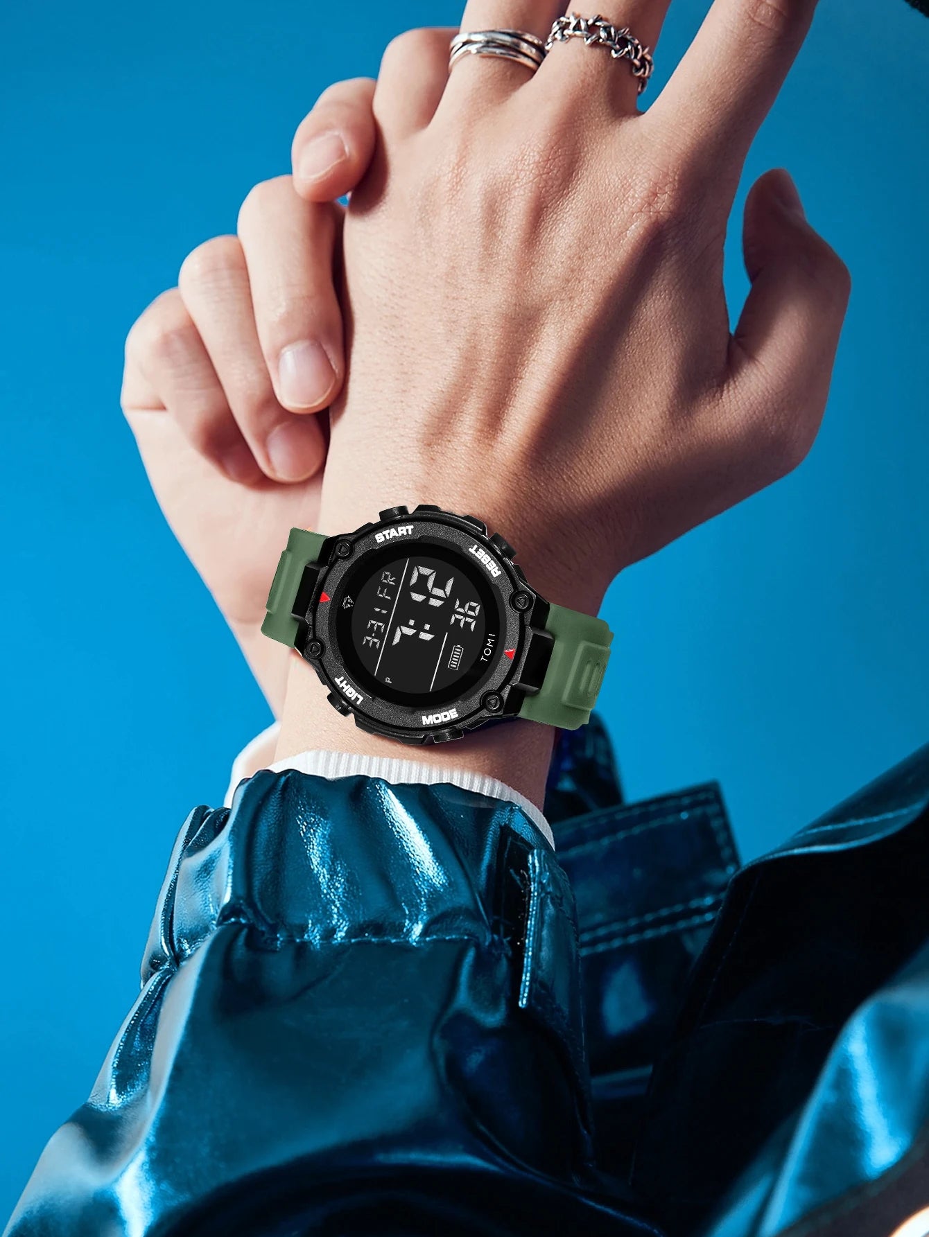 TOMI Tactical Digital Watch Military Green Black 4-Button Sport Modes Shockproof Waterproof Outdoor Hiking