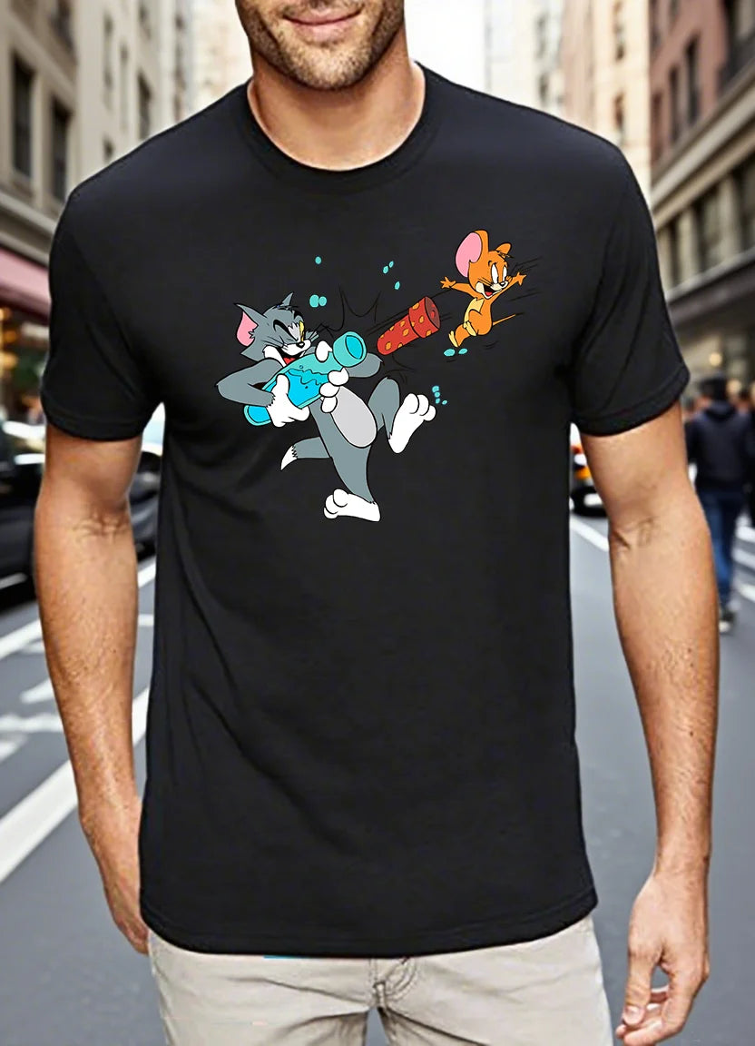 Men's T-shirts 100% Cotton Graphic T-Tom And Jerry Print Tees Y2k Funny New in Tops & Tees Personalized Gifts for Men Streetwear