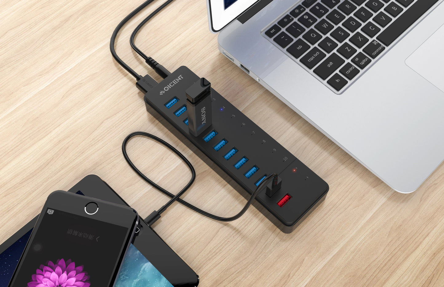 Sub-Brand QIC Industrial USB 3.0 HUB 7 Port 10 Port USB OTG Splitter with 12V Power Adapter Support Charger for Computer