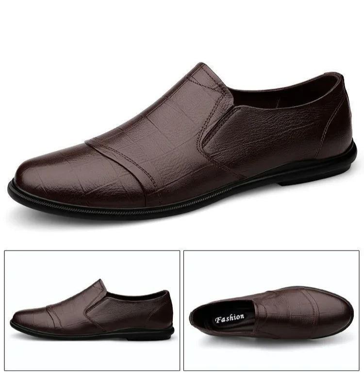 Social Shoe Male Spring Autumn Brown Men's Formal Shoes Round Toe Black Official Leather Casual Cowhide Footwear Clothing Office