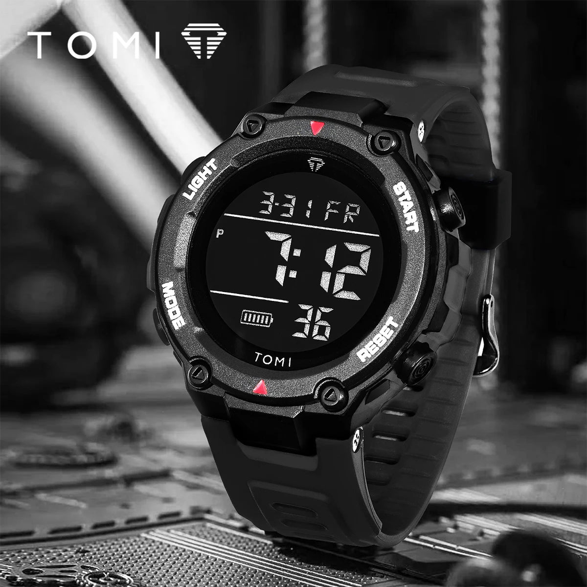 TOMI Tactical Digital Watch Military Green Black 4-Button Sport Modes Shockproof Waterproof Outdoor Hiking