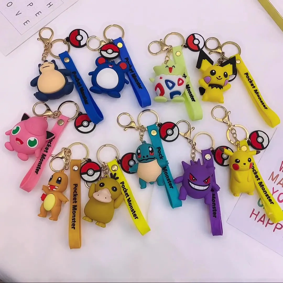 New Pokemon Pikachu Keychain Anime Cartoon Key Chain Charmander Psyduck Fashion Bag Keyring Pendant Accessories Toys Kids Gifts