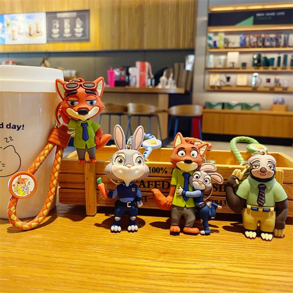 Zootopia Judy Hopps & Nick Wilde Couple Keychain Set - Cute Rabbit & Fox Car Key Rings, Backpack Charms for Fans, Couples, Kids