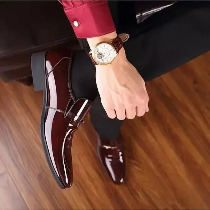 Social Shoe for Men Pointed Toe Office Patent Leather Bright Upper Dress Shoes Man Footwear Low Price Cheap Clearance Legitimate