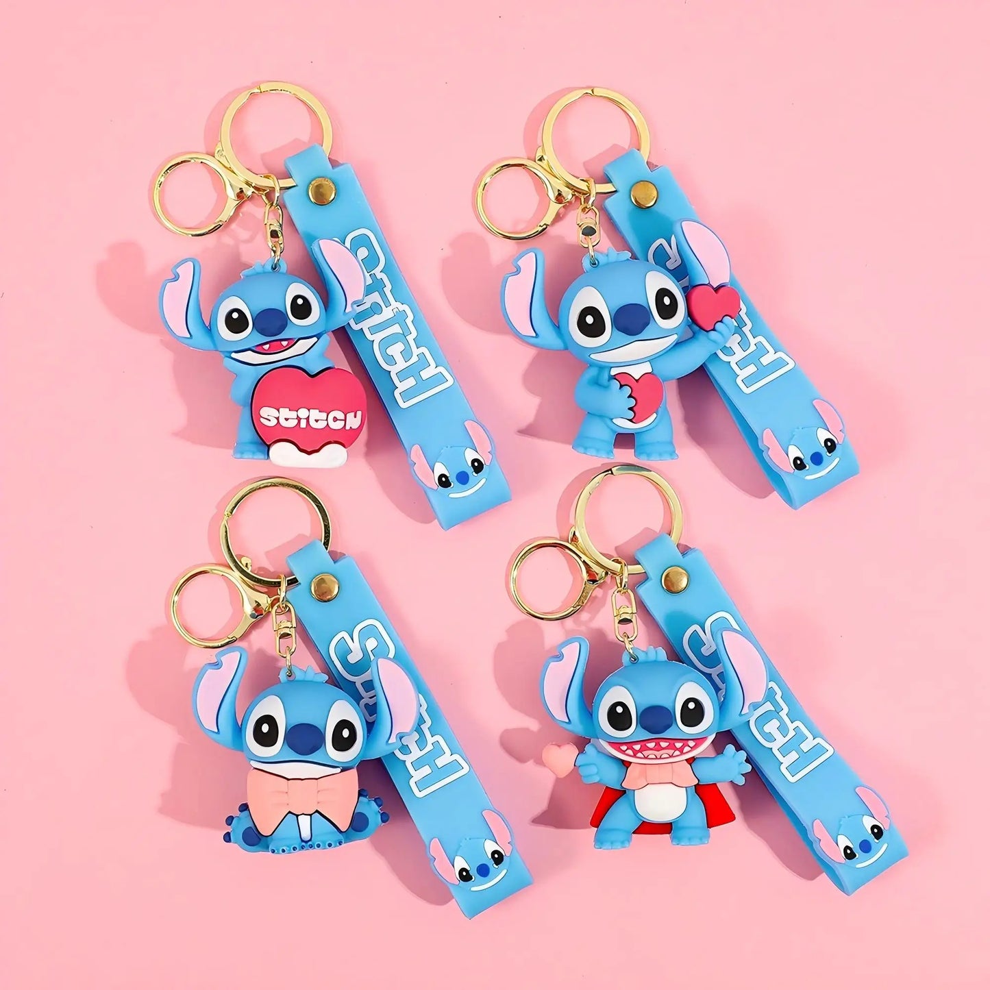 Stitch Keychain, Cute Stitch PVC Doll Key Chain with Chain Ring for Anime Lovers Kawaii Cartoon Bag Car Keys Accessories Gift