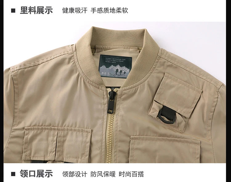 Tactical Jacket Men Autumn and Winter Casual Versatile Trend Outdoor Safari Style Cargo Coat Windproof Campus Clothing