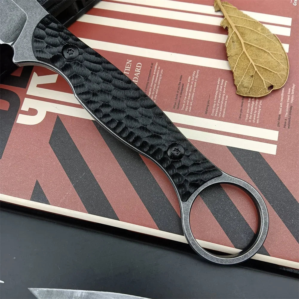 Tactical Straight Fixed Knife 8Cr13Mov Black Stonewashed Blade G10 Handle with Kydex Sheath Sharp Outdoor Camping EDC Tool