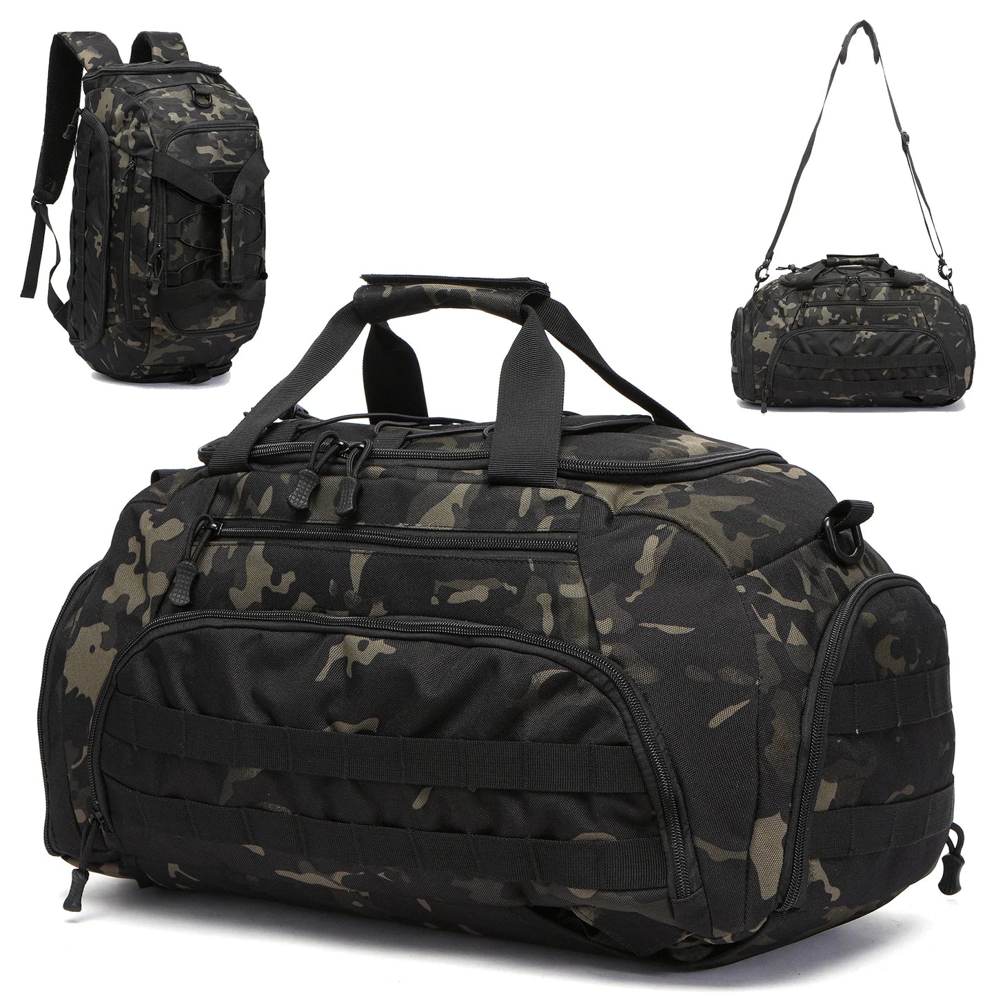 Gym Backpack with Shoe Compartment Convertible Duffel Sling Bag for Men Women Weekender Overnight Bag 3-in-1 Tactical Travel Bag