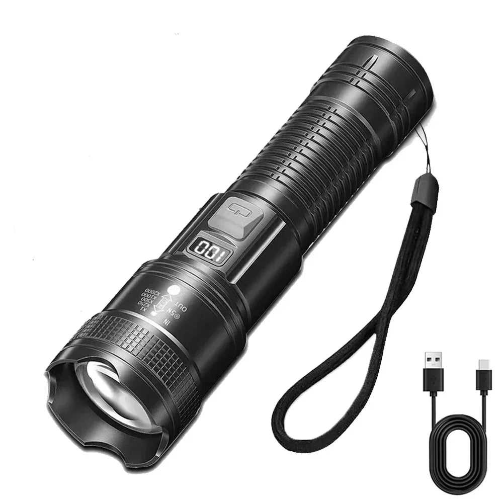 Super Bright Flashlight Built-in Battery USB C Rechargeable LED Flashlights 500000LM High Power Torch Lamp for Camping Lantern