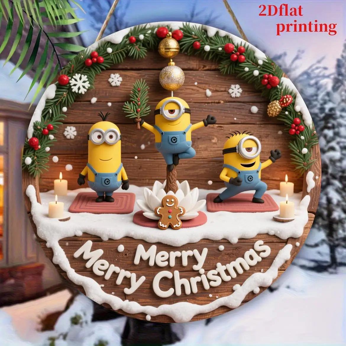 Christmas Minions Wooden Yard Sign Round Sign Creative Decorative Sign Suitable For Home Garden Terrace Snow House Decoration