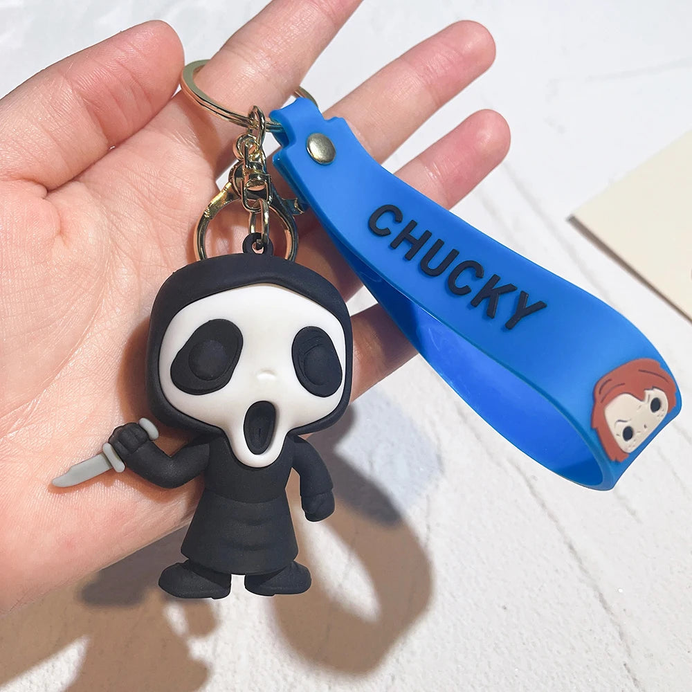 Horror Series Movie Keychain A Nightmare on Elm Street Freddie Kruger Anime Joker Doll Keyring Bag Pendent Key Chain for Friends