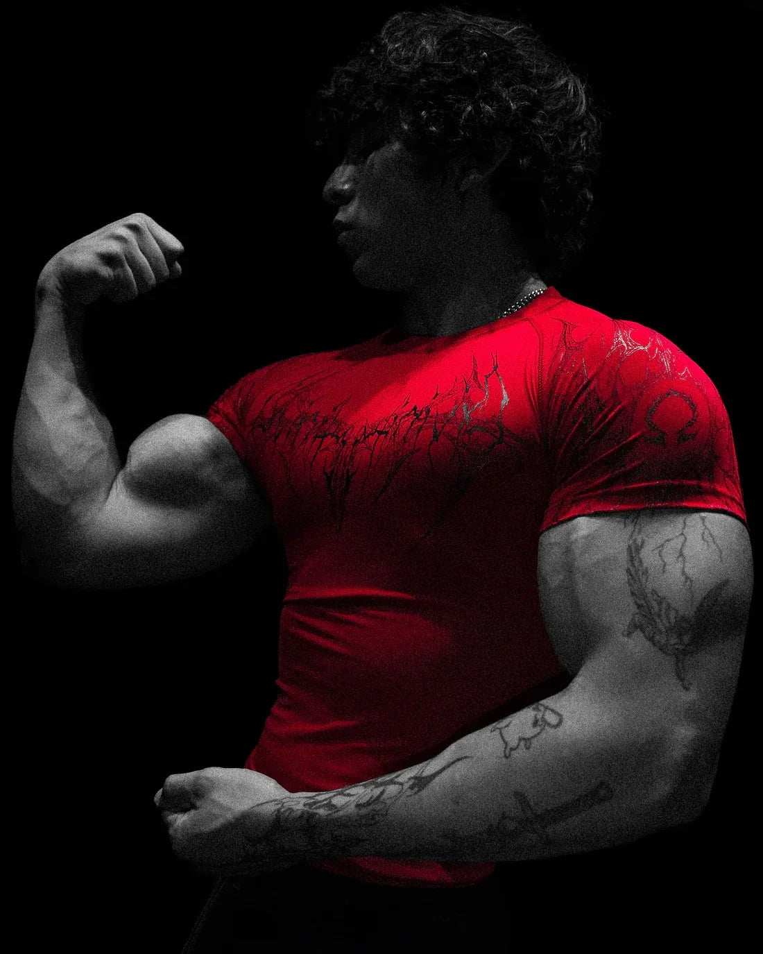 GYM T-shirt Men's Dark Gothic Print Muscle Tee High Elasticity And Quick Drying Exercise For Bodybuilding Training 2025 Summer