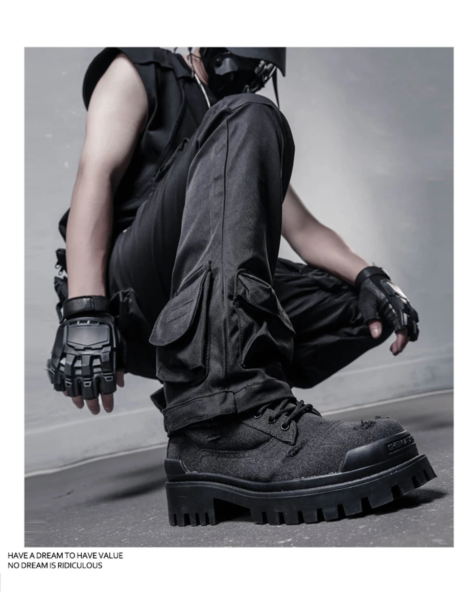Tactical Cargo Pants Men Streetwear Hip Hop Multiple Pockets Paratrooper Trousers Functional Elastic Waist Casual Pant Techwear