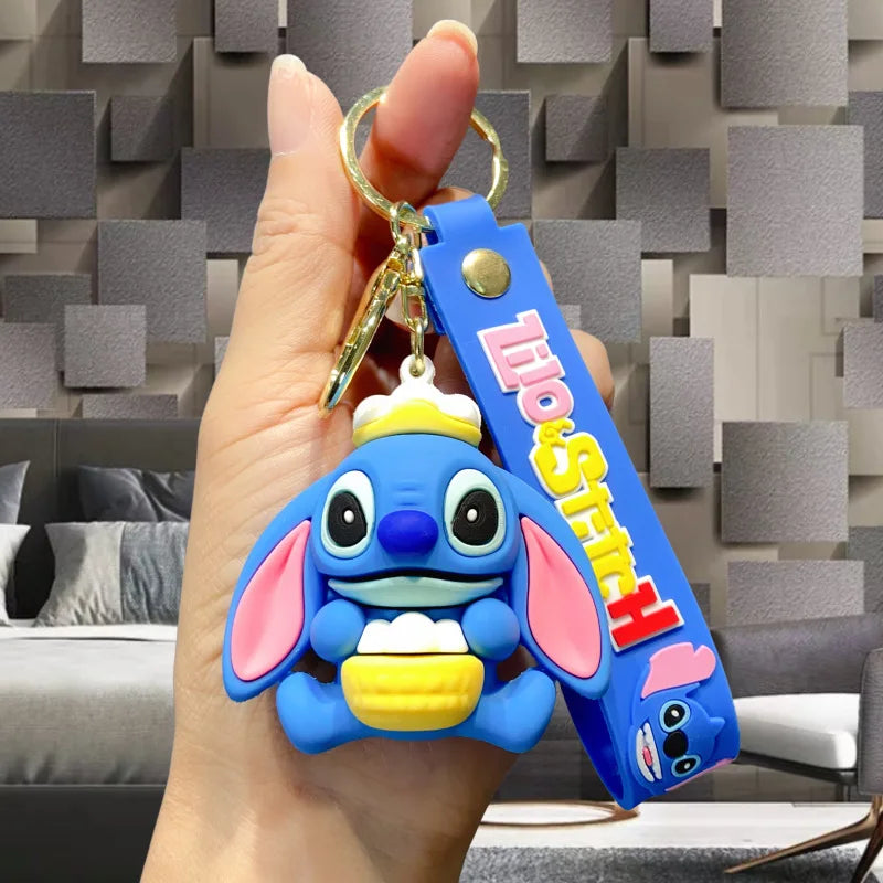New Cartoon Anime Disney Keychain Mickey Mouse Minnie Lilo & Stitch Doll Keyring Ornament Key Chain Car Pendant Kids Toys Gift
