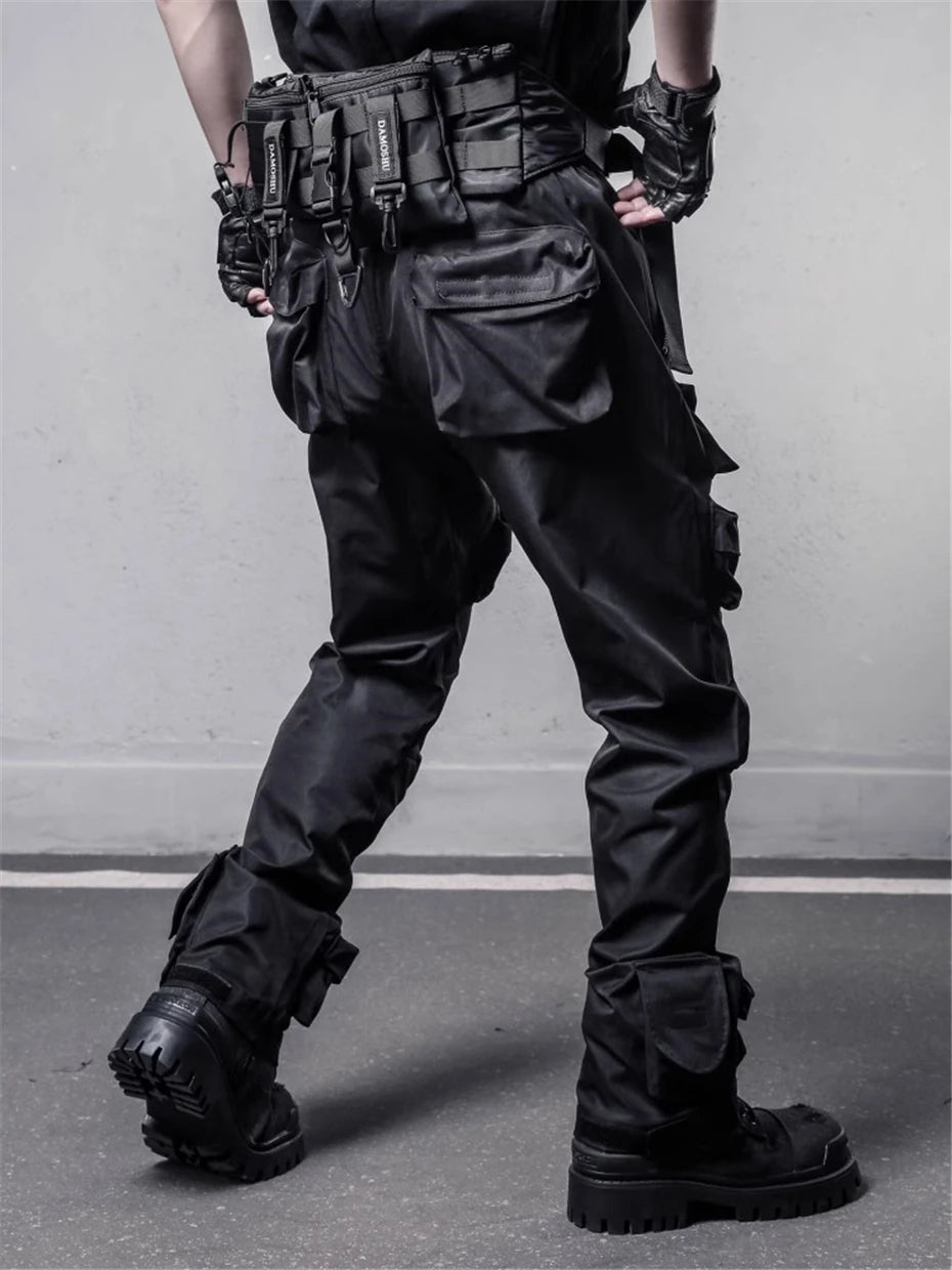 Tactical Cargo Pants Men Streetwear Hip Hop Multiple Pockets Paratrooper Trousers Functional Elastic Waist Casual Pant Techwear