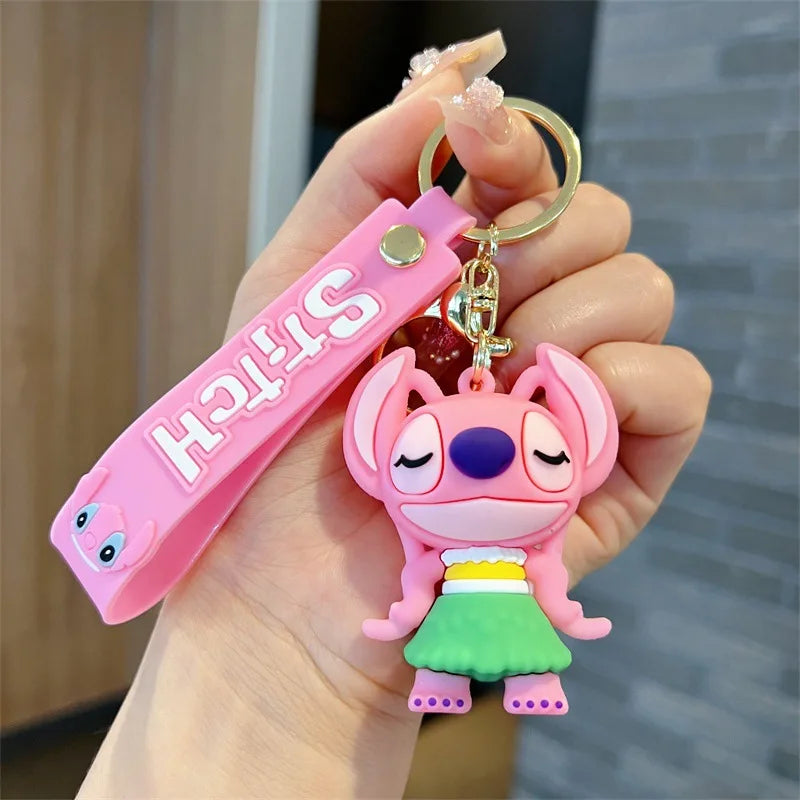 Wholesale Anime Disney Keychain New Mickey Mouse Minnie Lilo & Stitch Doll Keyring Ornament Key Chain Car Pendant Kid Toys Gifts