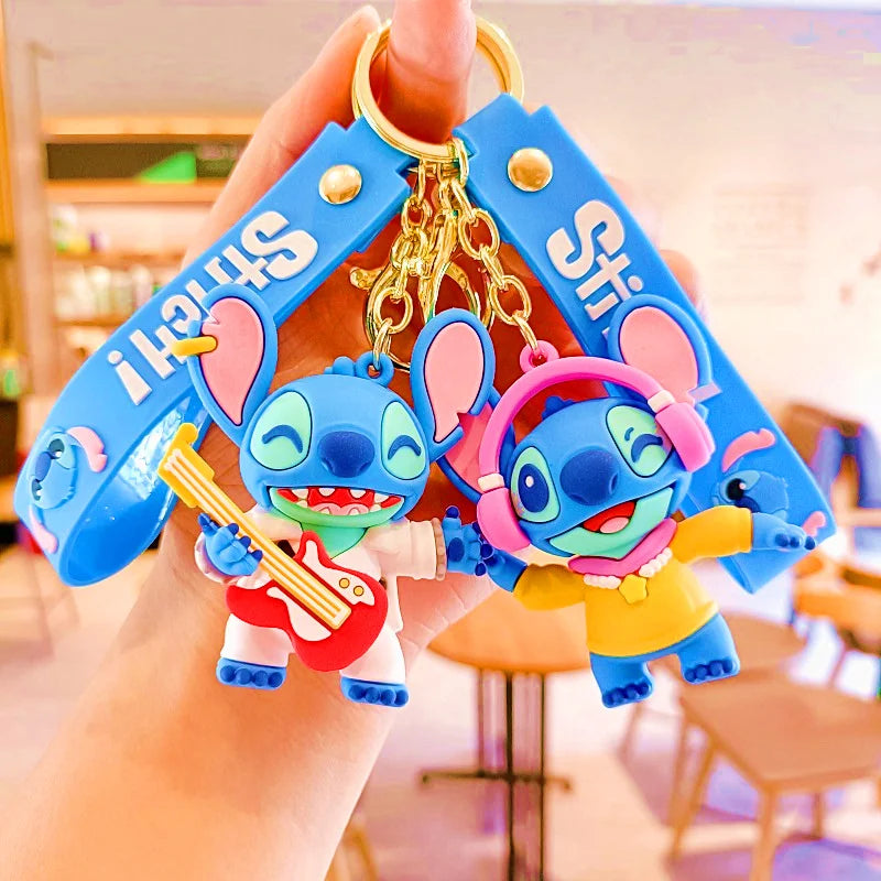 Wholesale Anime Disney Keychain New Mickey Mouse Minnie Lilo & Stitch Doll Keyring Ornament Key Chain Car Pendant Kid Toys Gifts