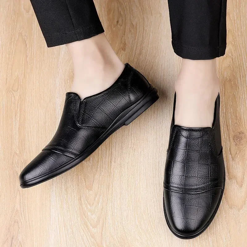 Social Shoe Male Spring Autumn Brown Men's Formal Shoes Round Toe Black Official Leather Casual Cowhide Footwear Clothing Office