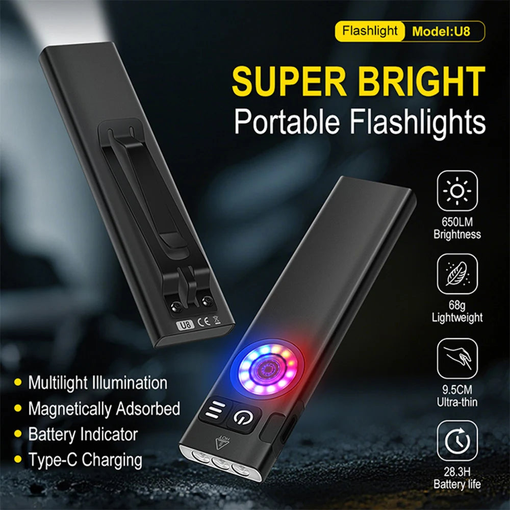 Powerful LED Flashlight Portable Super Bright Torch Multilight lllumination Type-C Charging Long Range Lantern Multi-purpose