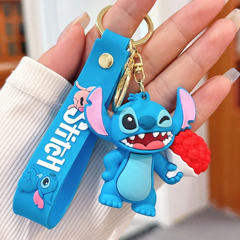 Wholesale Anime Disney Keychain New Mickey Mouse Minnie Lilo & Stitch Doll Keyring Ornament Key Chain Car Pendant Kid Toys Gifts