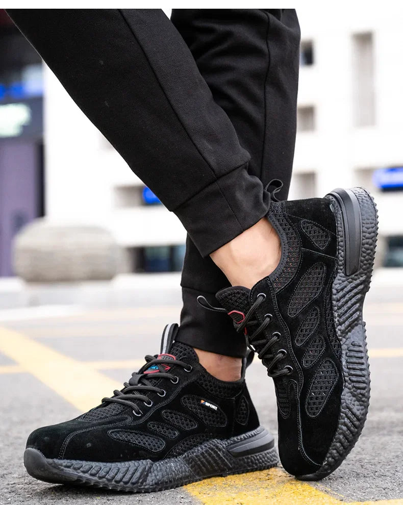 Summer Ssafety Shoes Breathable Lightweight Work Shoes With Steel Toe Anti Puncture Protective Shoe Safety Work Sneakers For Men