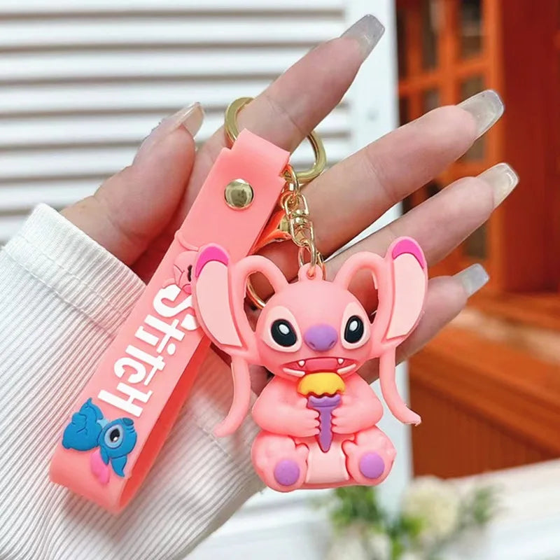 Wholesale Anime Disney Keychain New Mickey Mouse Minnie Lilo & Stitch Doll Keyring Ornament Key Chain Car Pendant Kid Toys Gifts