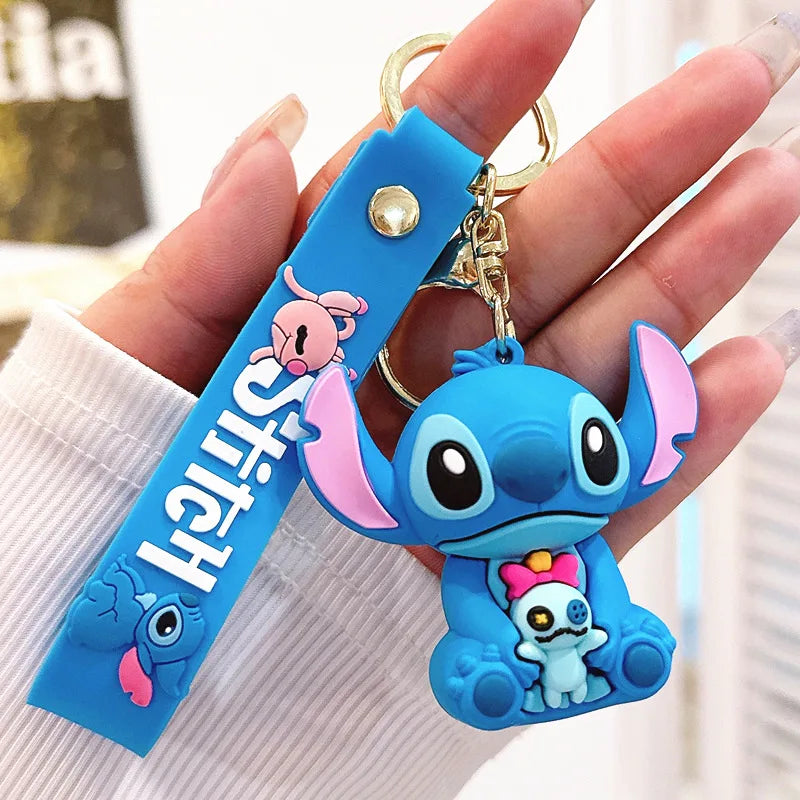 Wholesale Anime Disney Keychain New Mickey Mouse Minnie Lilo & Stitch Doll Keyring Ornament Key Chain Car Pendant Kid Toys Gifts
