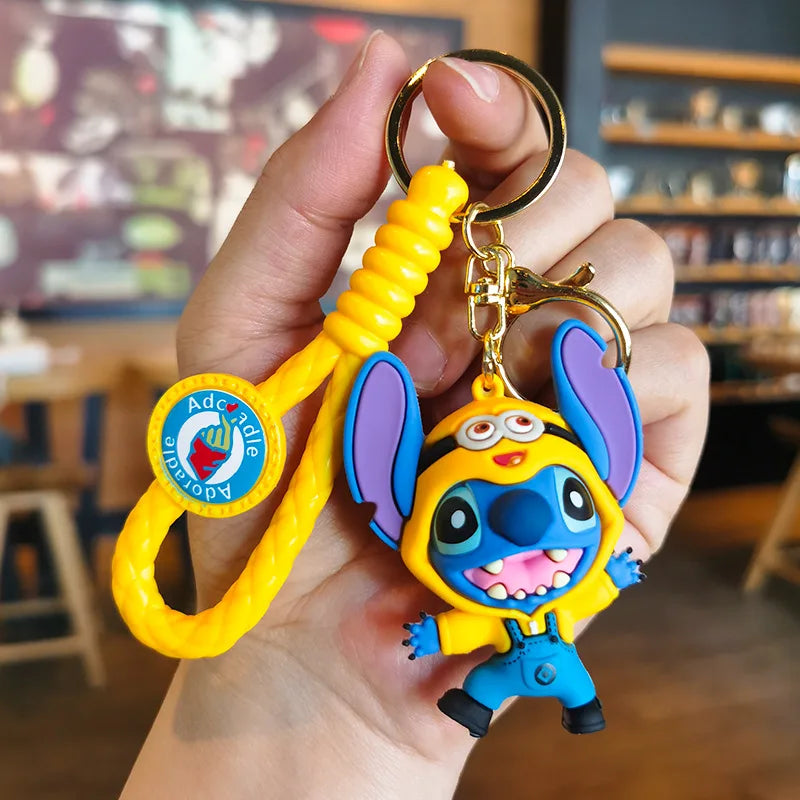 New Cartoon Anime Disney Keychain Mickey Mouse Minnie Lilo & Stitch Doll Keyring Ornament Key Chain Car Pendant Kids Toys Gift