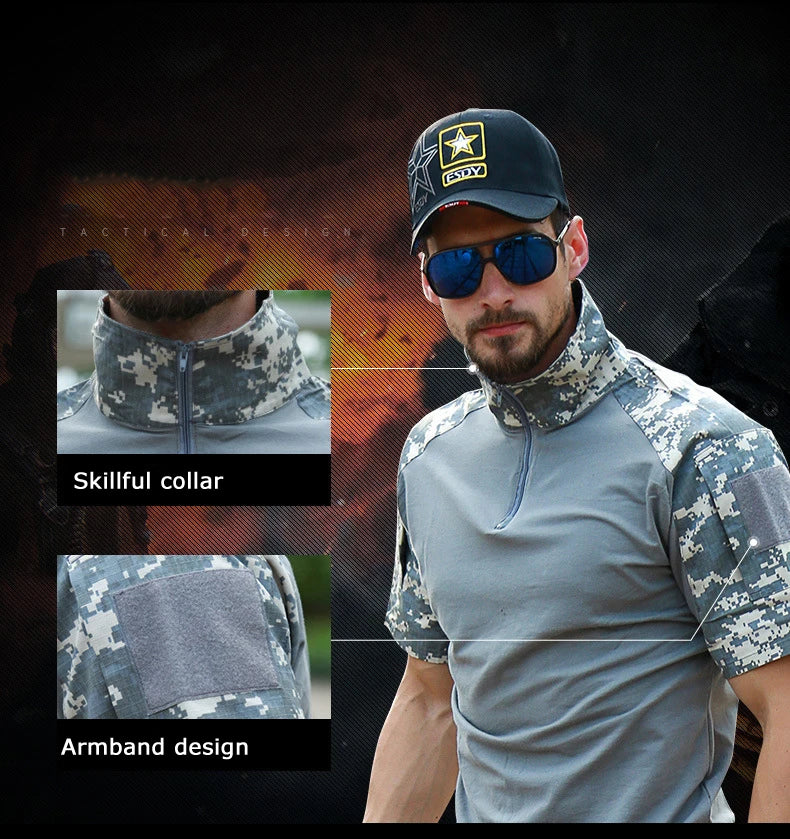 Tactical T-Shirts Men Sport Outdoor Tee Quick Dry Short Sleeve Shirt Hiking Hunting Combat Men Clothing Breathable