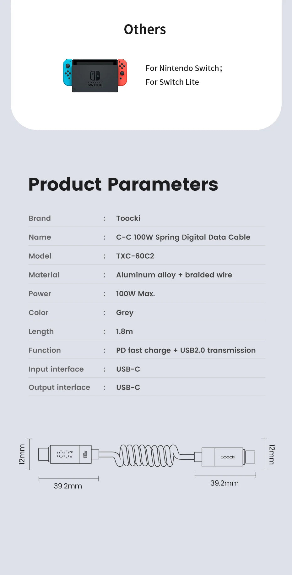 Toocki Type C to Type C Cable 100W Display Fast Charging Charger USB C to USB C Transparent PD Cable For IPhone15 Xiaomi Macbook