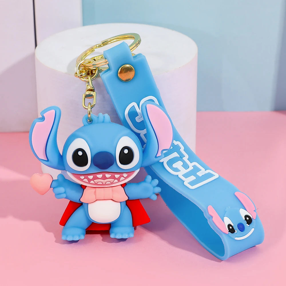 Stitch Keychain, Cute Stitch PVC Doll Key Chain with Chain Ring for Anime Lovers Kawaii Cartoon Bag Car Keys Accessories Gift